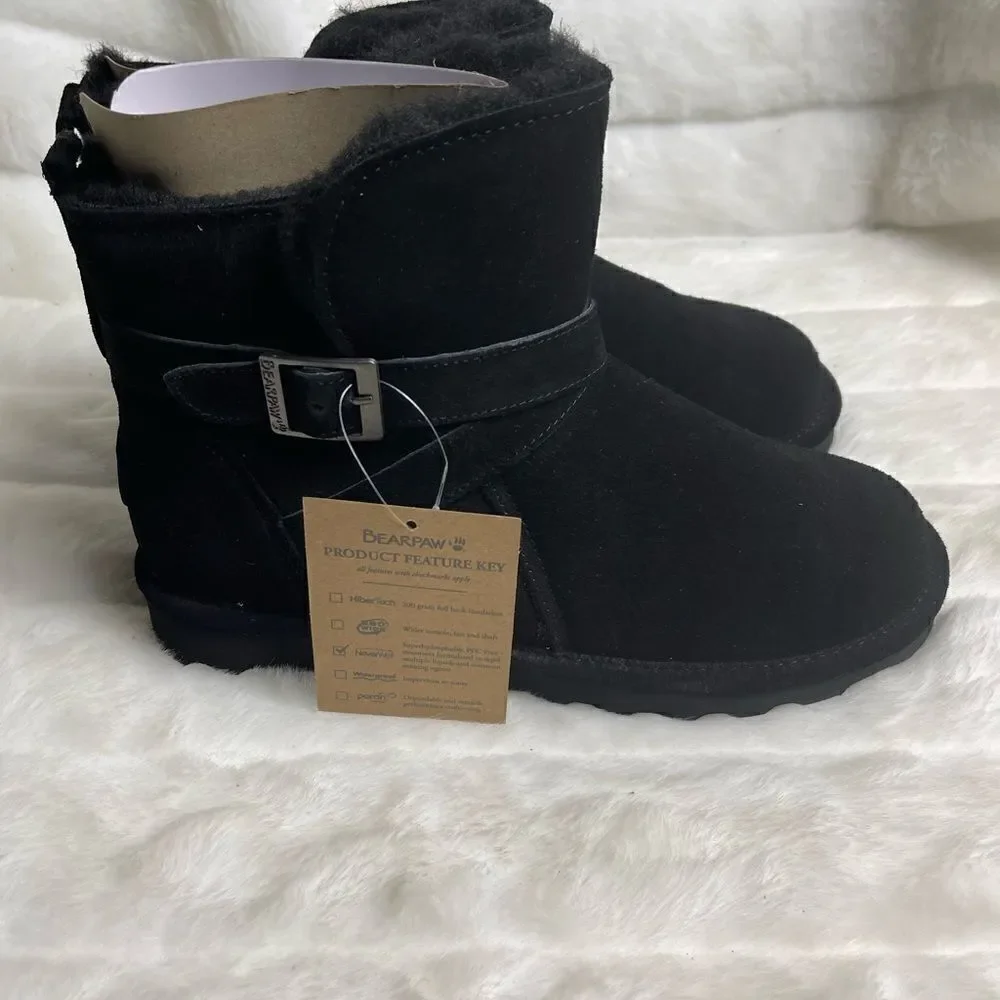 NWBox BEARPAW Emersyn Suede black Ankle Boots with Never wet Technology …